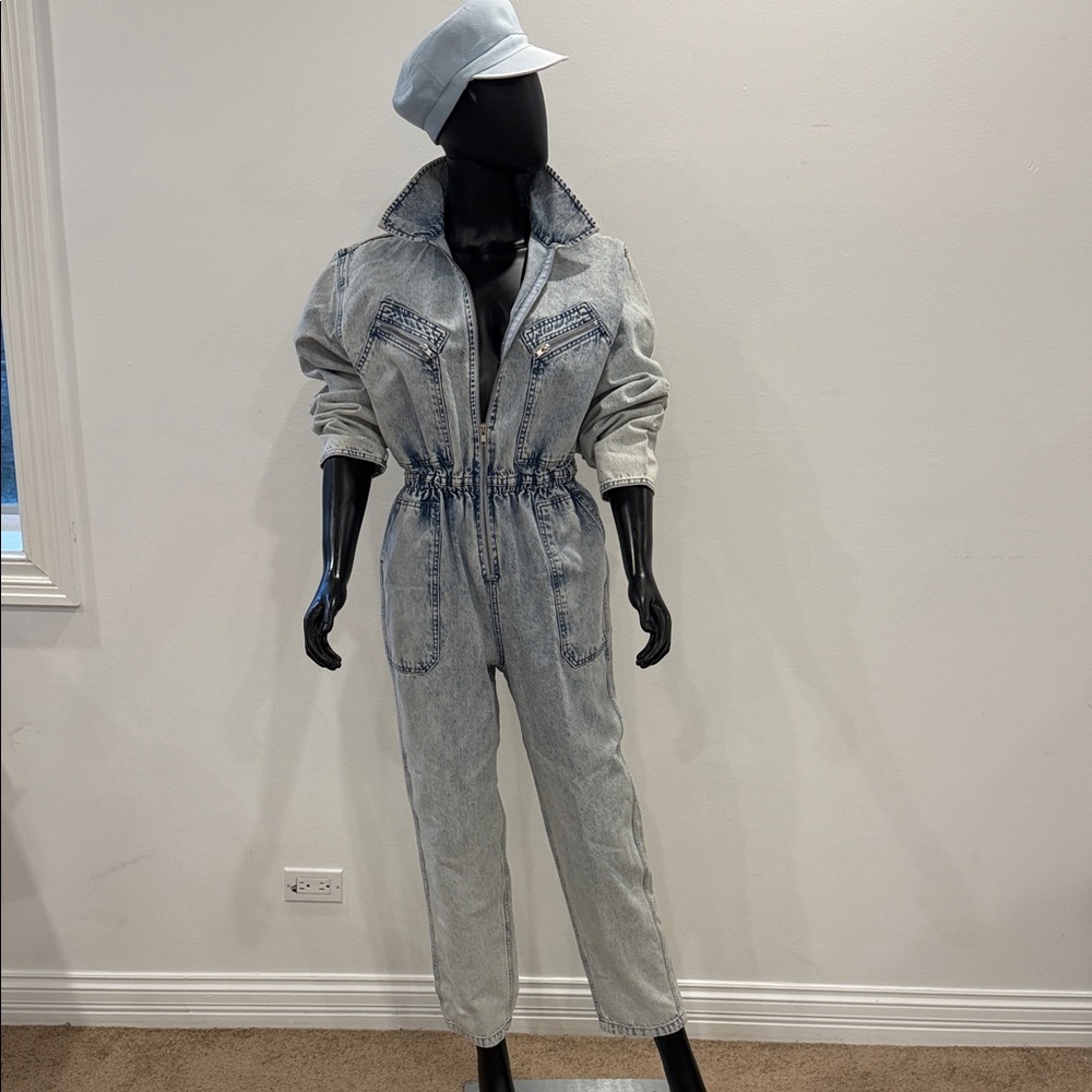 Topshop Acid Wash Denim Jumpsuit Boiler Suit NEW 6 Vintage Style Utility Romper